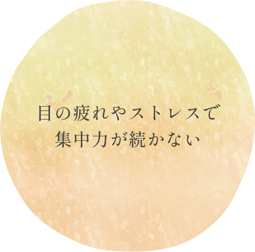 目の疲れやストレスで
集中力が続かない